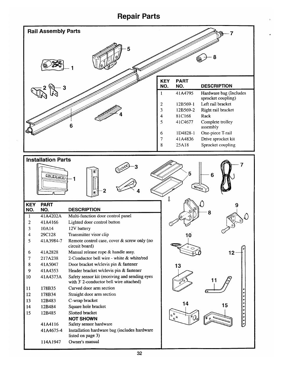 Repair parts, Installation parts, Repair parts r | Chamberlain 2000SDC 1/2HP User Manual | Page 32 / 36