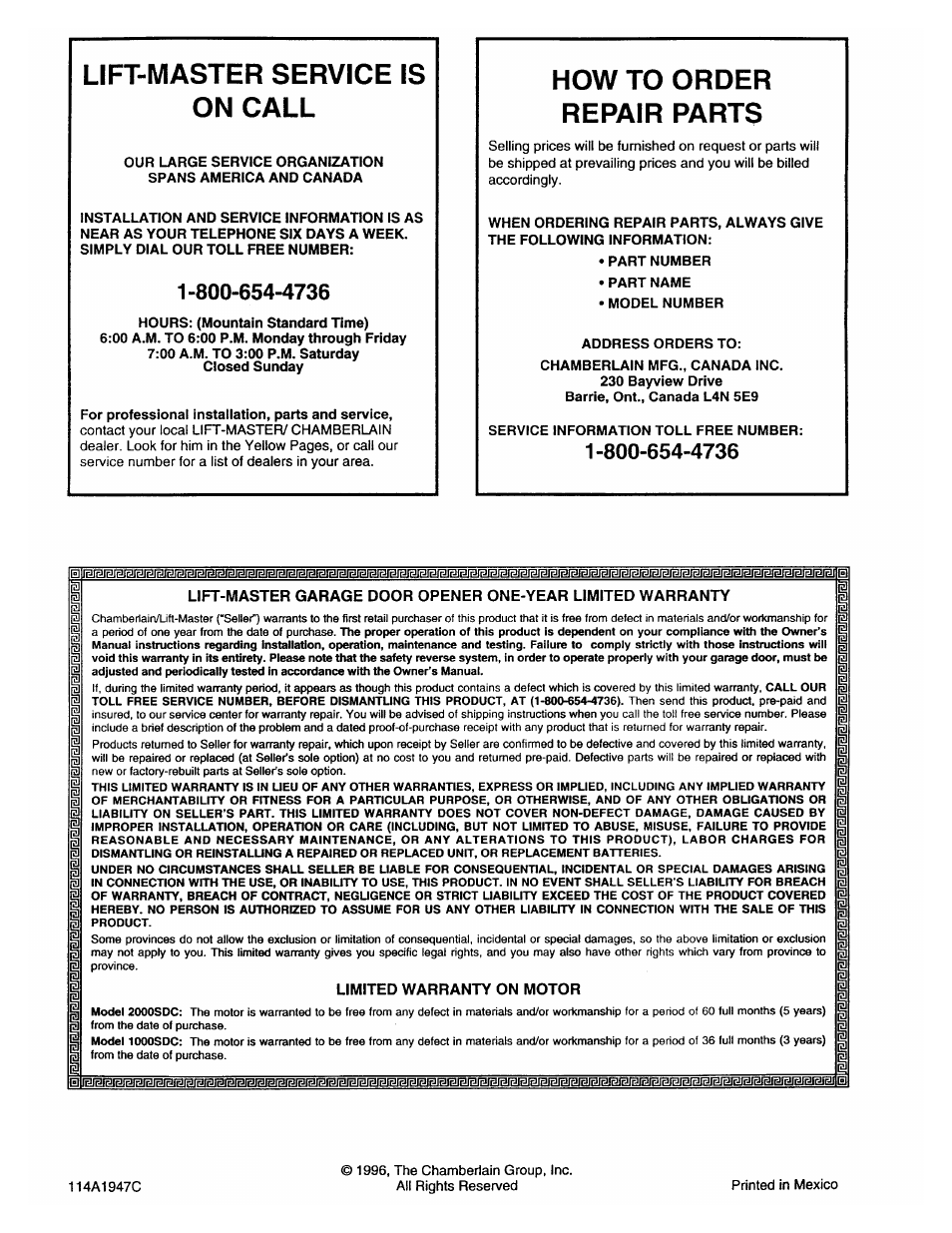 Chamberlain 2000SDC 1/2HP User Manual | Page 36 / 36