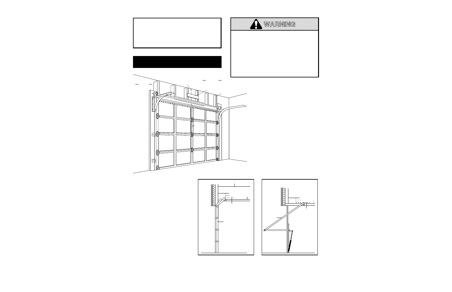 Installation step 1, Determine header bracket location, Sectional door or one piece door with track | Chamberlain 2000SDC 1/2HP User Manual | Page 8 / 36