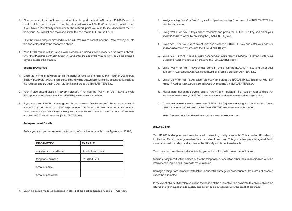 ATL Telecom IP200 User Manual | Page 2 / 2