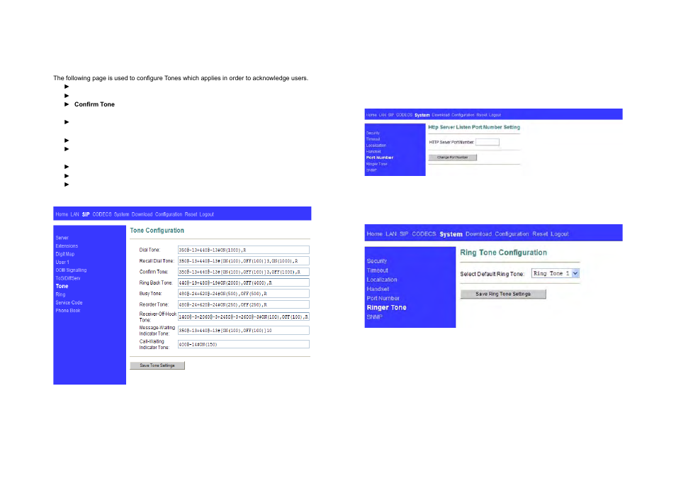 7 tone, 5 port number, 6 ringer tone | ATL Telecom IP250 User Manual | Page 25 / 40