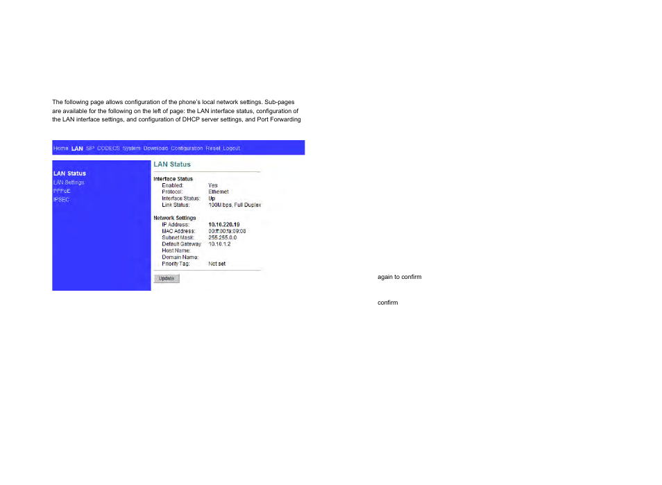 2 lan, 1 lan status | ATL Telecom IP250 User Manual | Page 35 / 40
