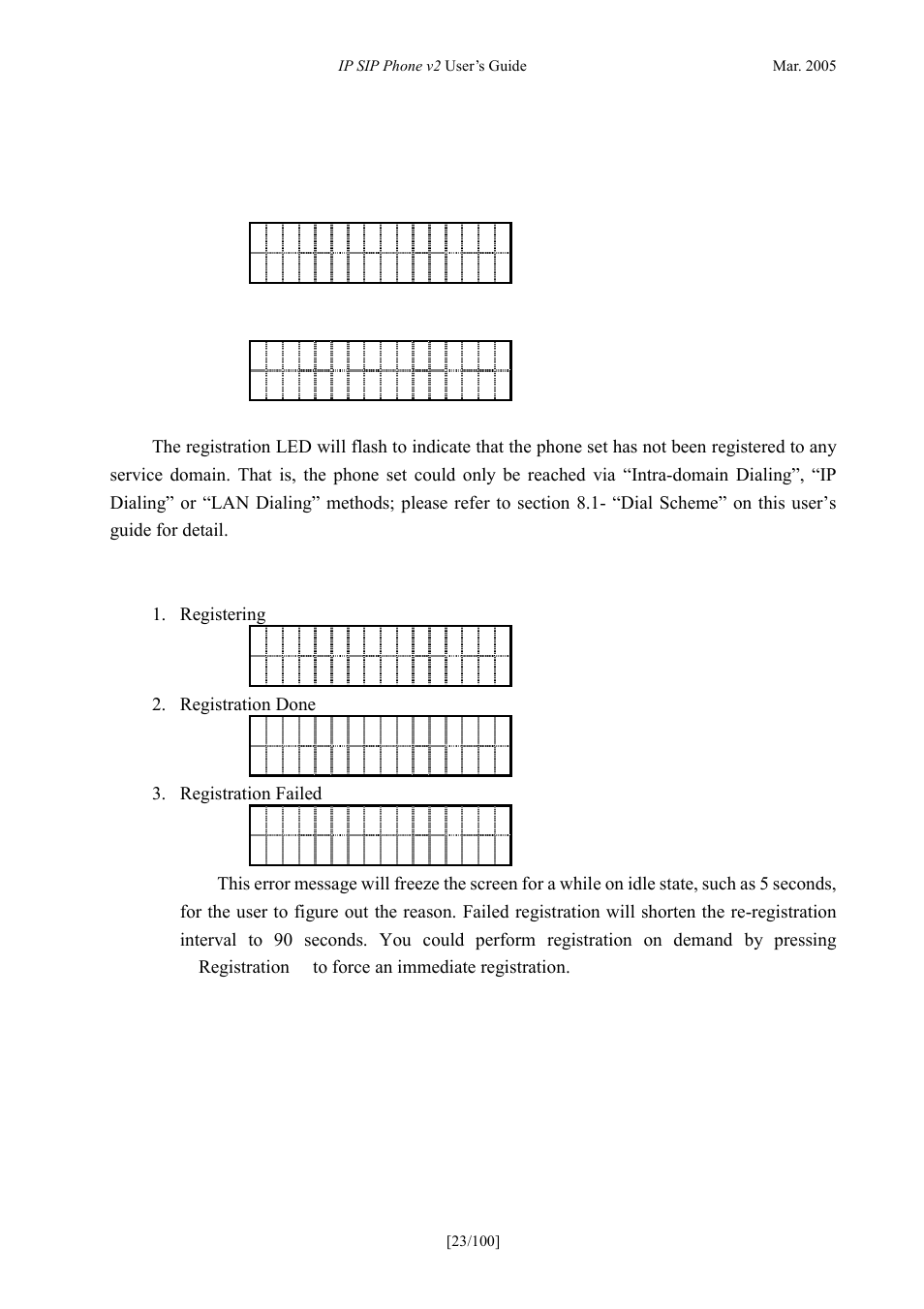 Idle, Registered, Not registered yet or registration expires | Regular registration, Egistered, Ot registered yet or registration expires, Egular, Egistration, Idle 6.1. registered | ATL Telecom IP300S User Manual | Page 23 / 100