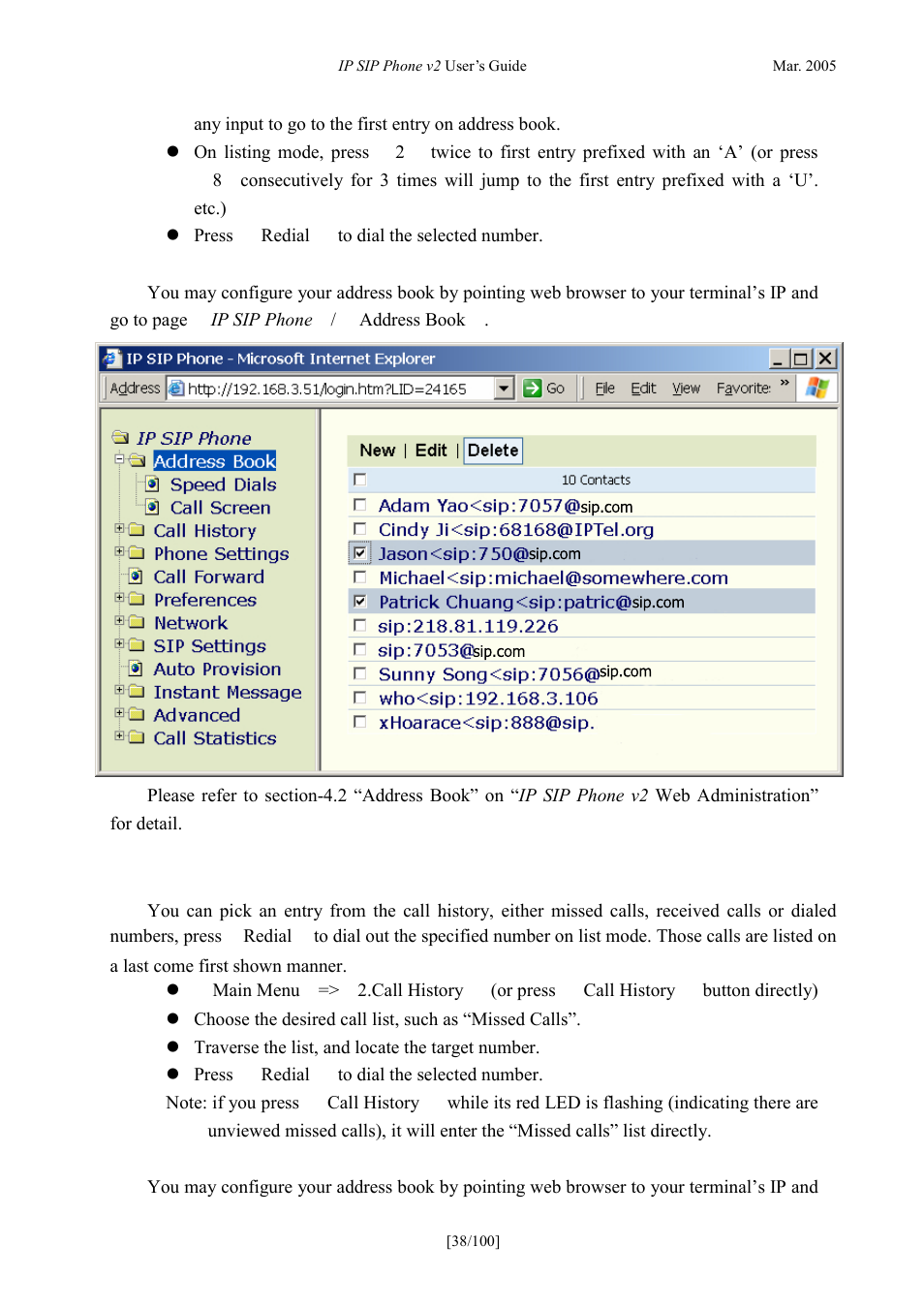 Call history, Istory | ATL Telecom IP300S User Manual | Page 38 / 100