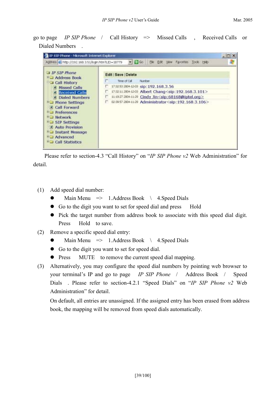 Speed dial, Peed | ATL Telecom IP300S User Manual | Page 39 / 100