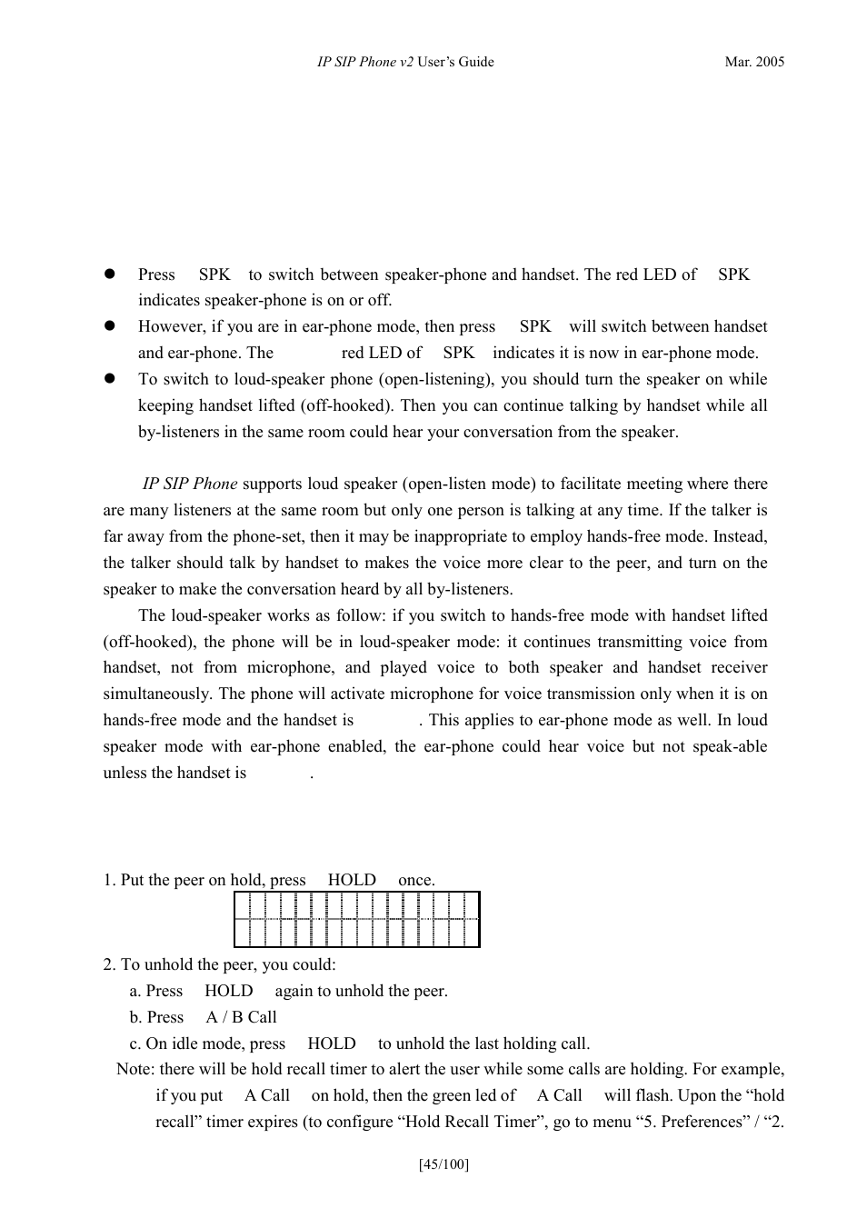 Call processing, Handset, speaker-phone, ear-phone and loud-speaker, Hold | Rocessing, Andset, Peaker, Phone, Phone and, Speaker | ATL Telecom IP300S User Manual | Page 45 / 100