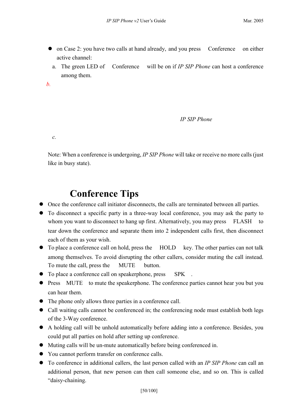 Conference tips, Onference | ATL Telecom IP300S User Manual | Page 50 / 100