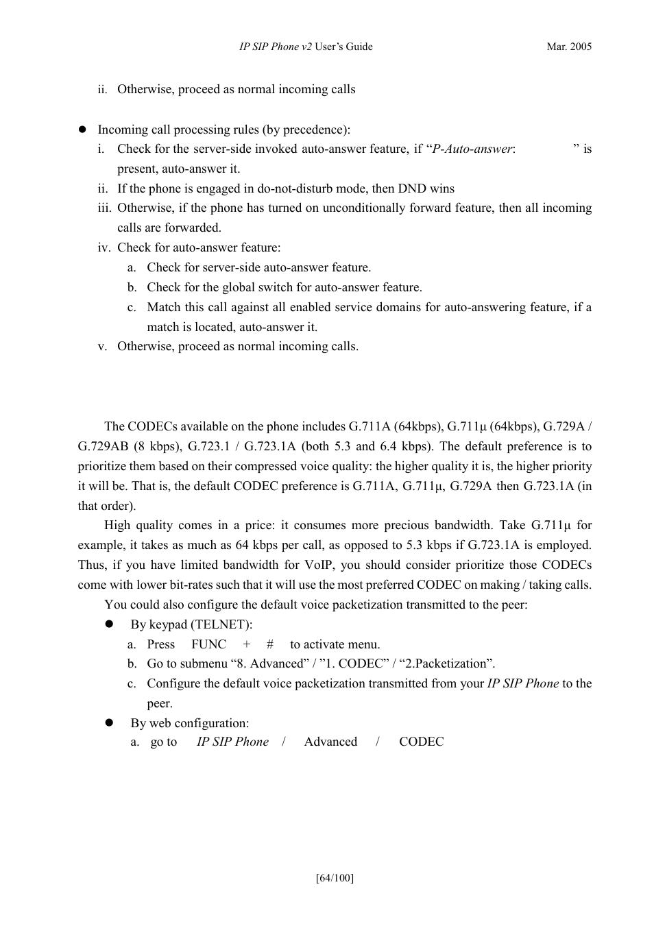 Codec preference, Codec, Reference | ATL Telecom IP300S User Manual | Page 64 / 100