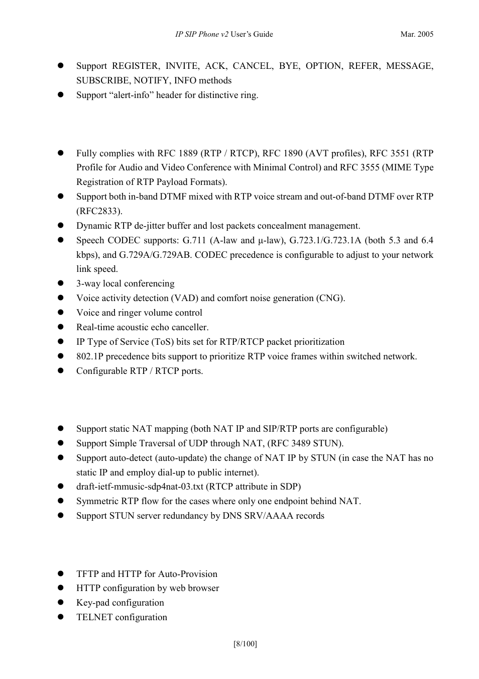 Real-time voice streaming, Nat and firewall, Management | Time, Oice, Treaming, Irewall, Anagement | ATL Telecom IP300S User Manual | Page 8 / 100