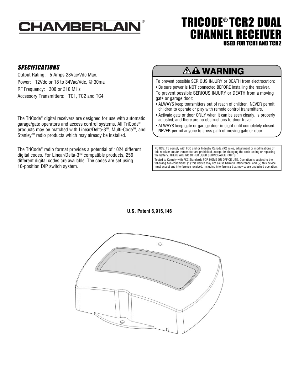 Chamberlain TCR2 User Manual | 4 pages