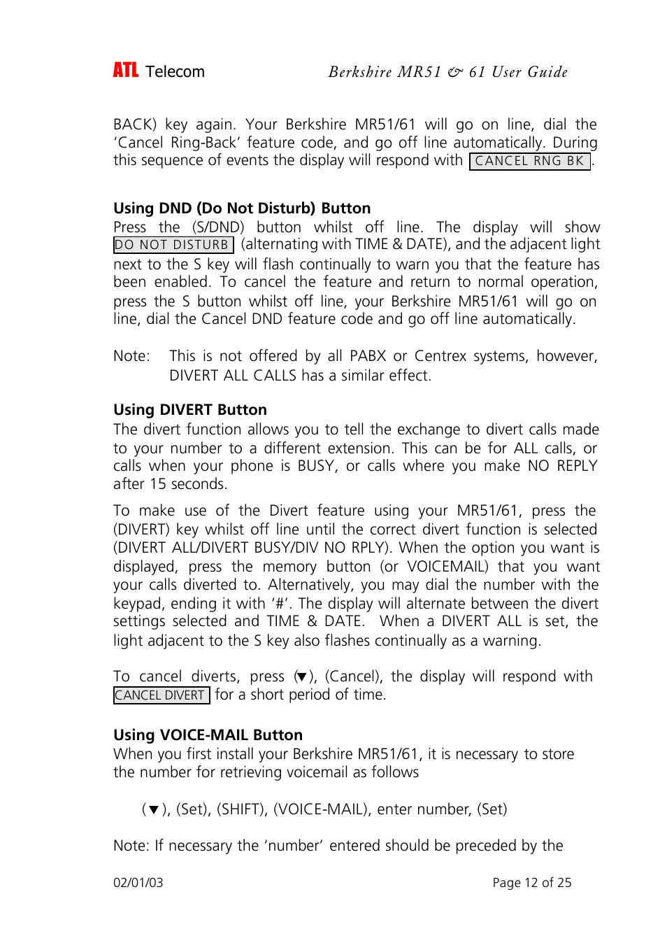 ATL Telecom Berkshire MR51 User Manual | Page 12 / 25