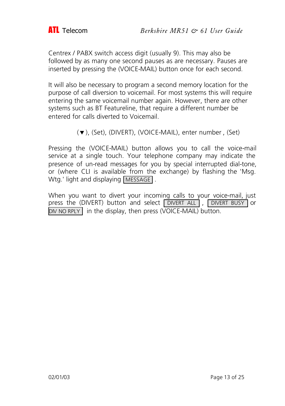 ATL Telecom Berkshire MR51 User Manual | Page 13 / 25