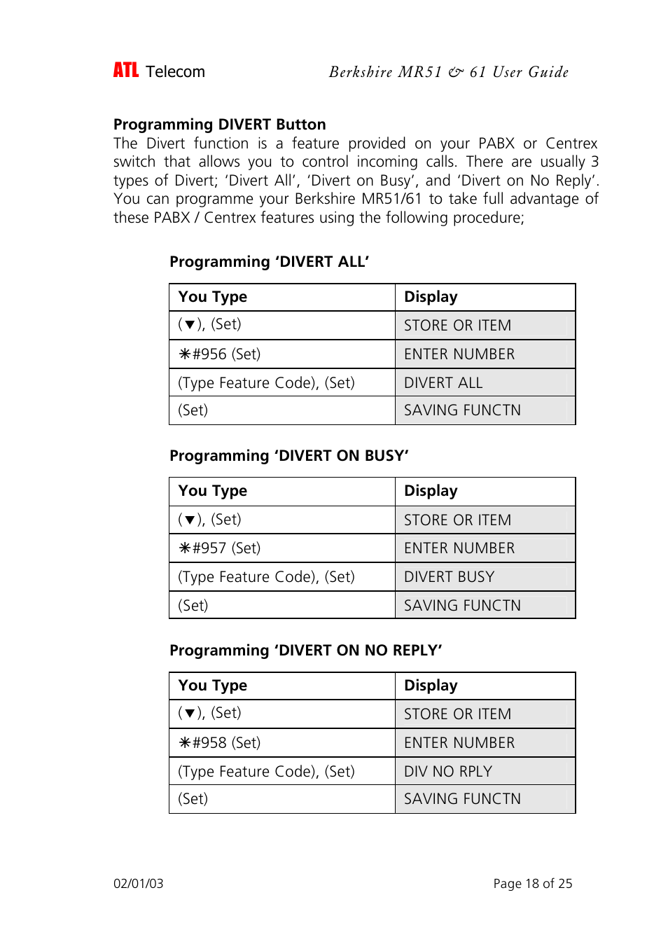 ATL Telecom Berkshire MR51 User Manual | Page 18 / 25