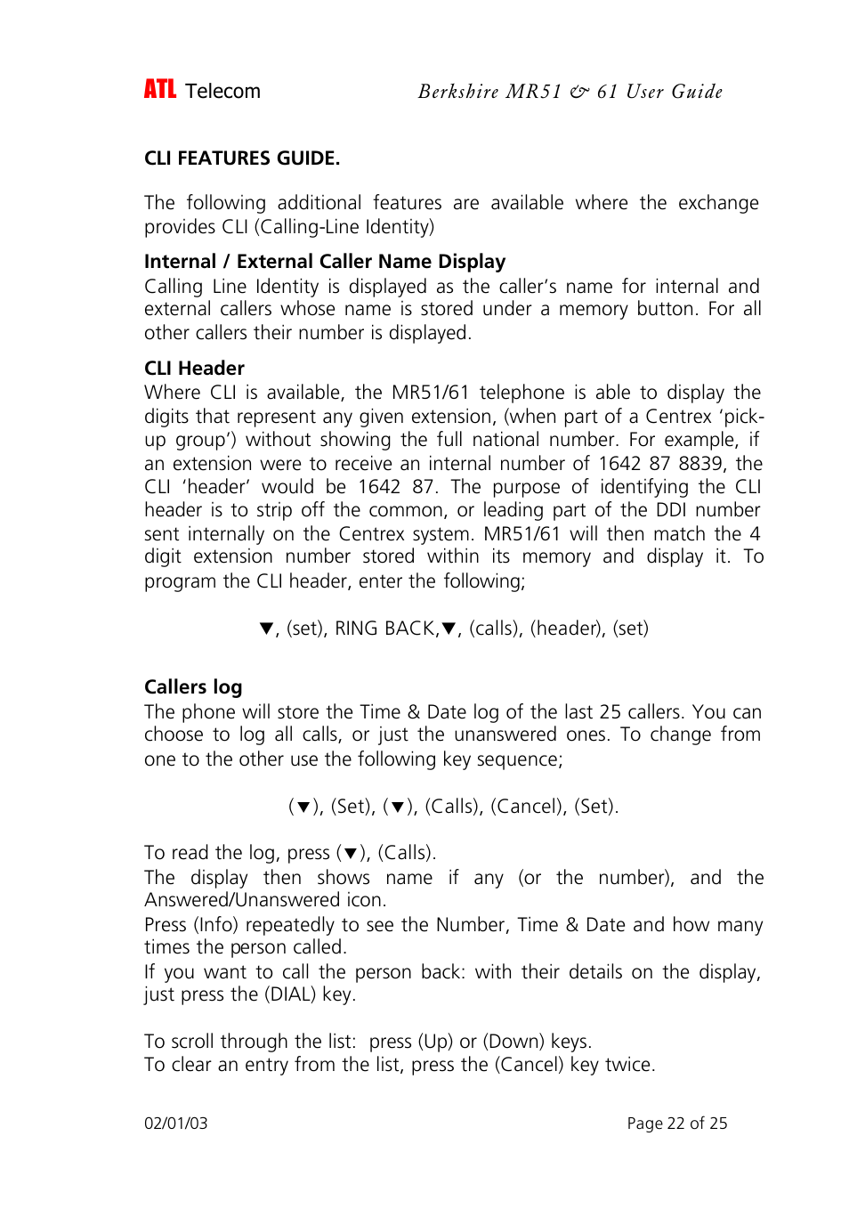 ATL Telecom Berkshire MR51 User Manual | Page 22 / 25