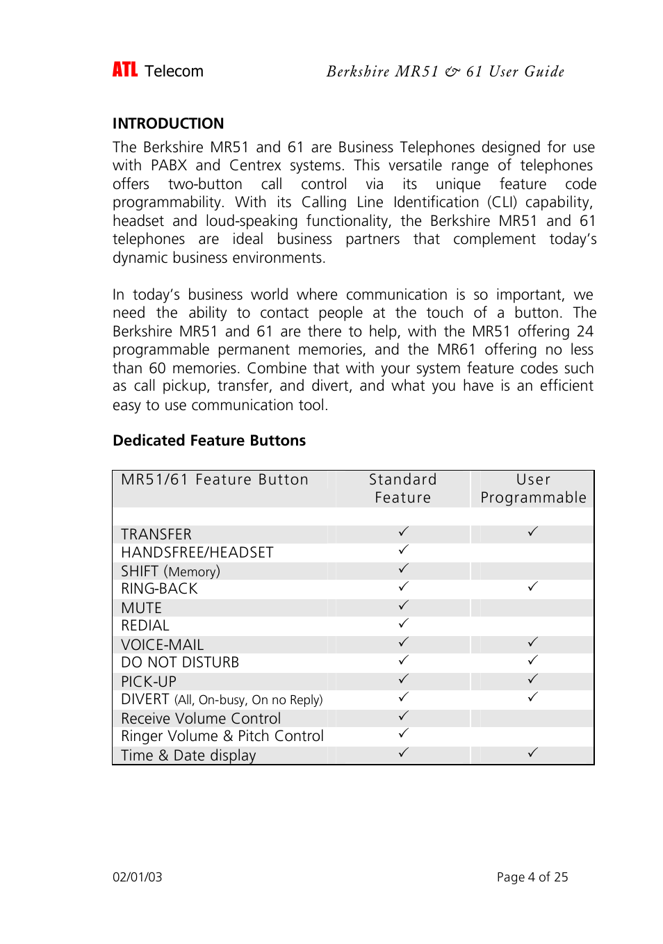 ATL Telecom Berkshire MR51 User Manual | Page 4 / 25