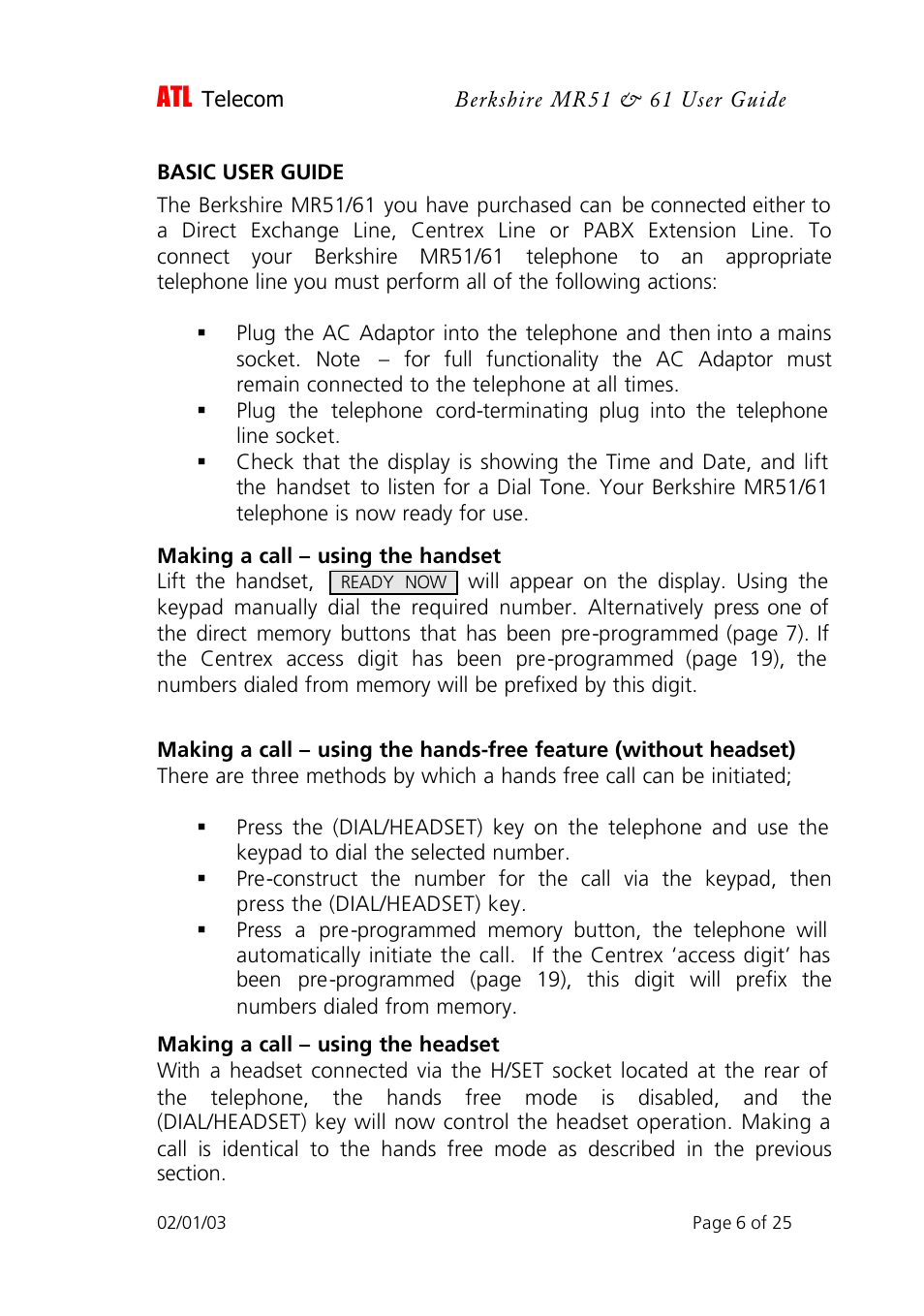 ATL Telecom Berkshire MR51 User Manual | Page 6 / 25