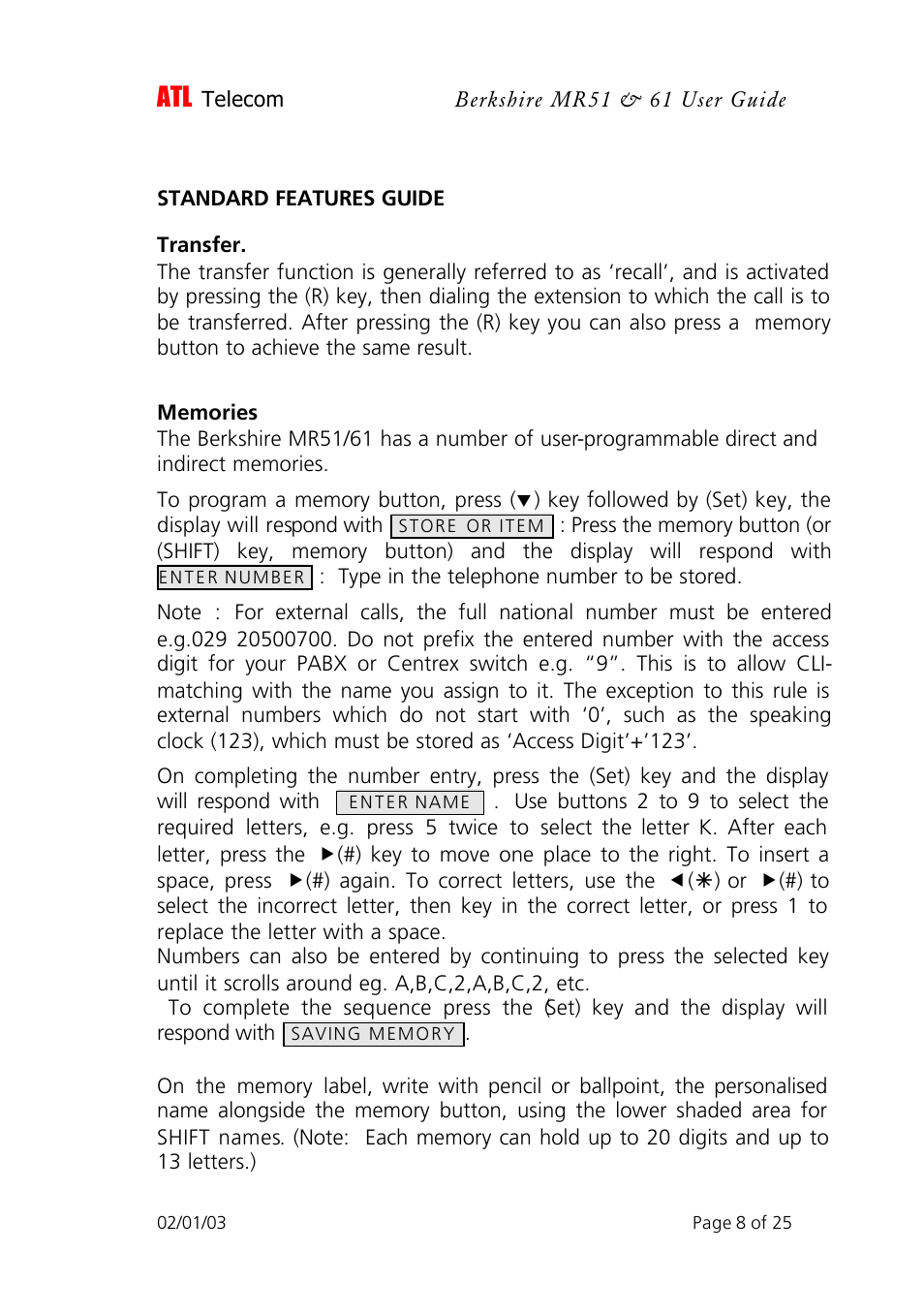 ATL Telecom Berkshire MR51 User Manual | Page 8 / 25