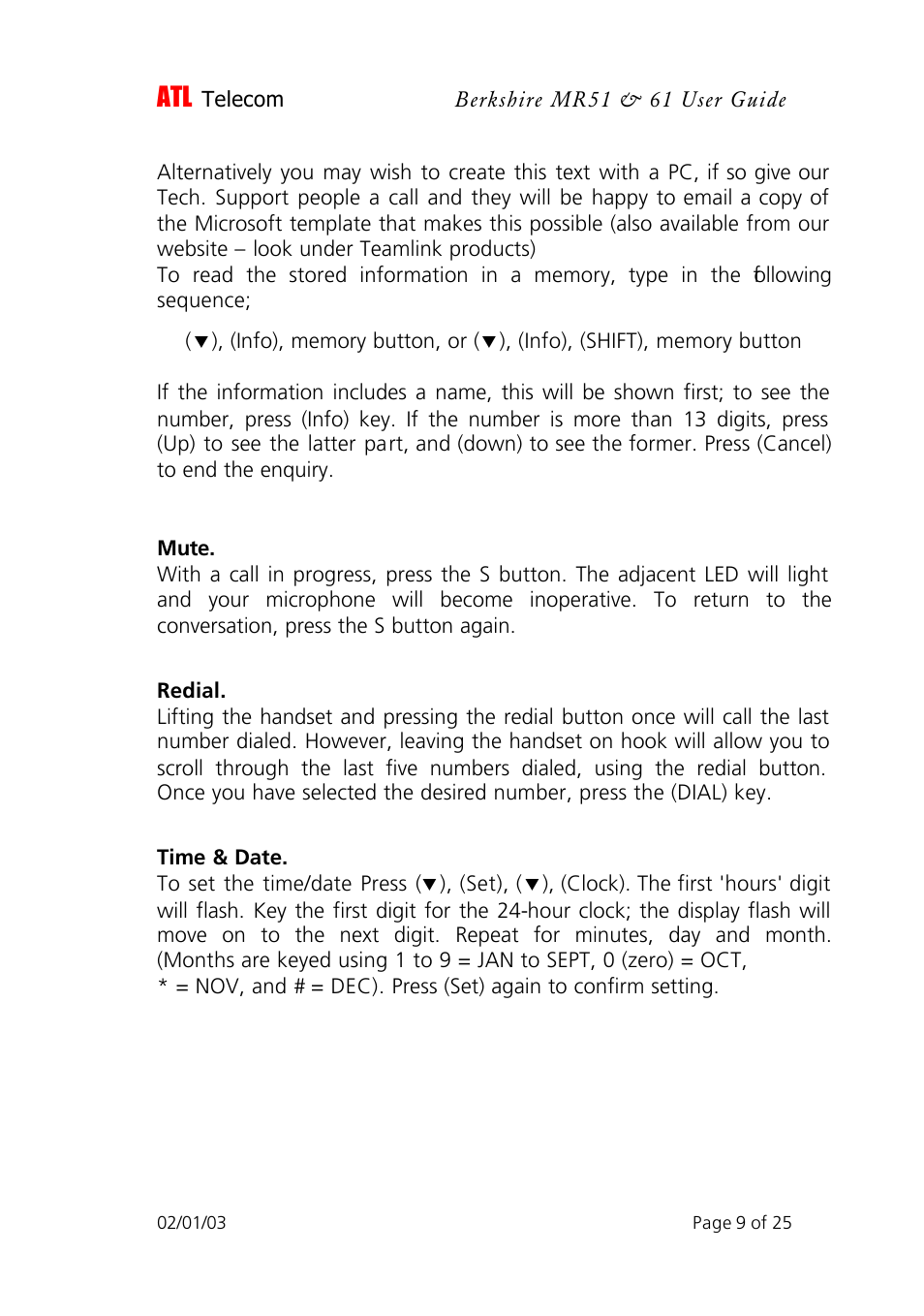 ATL Telecom Berkshire MR51 User Manual | Page 9 / 25