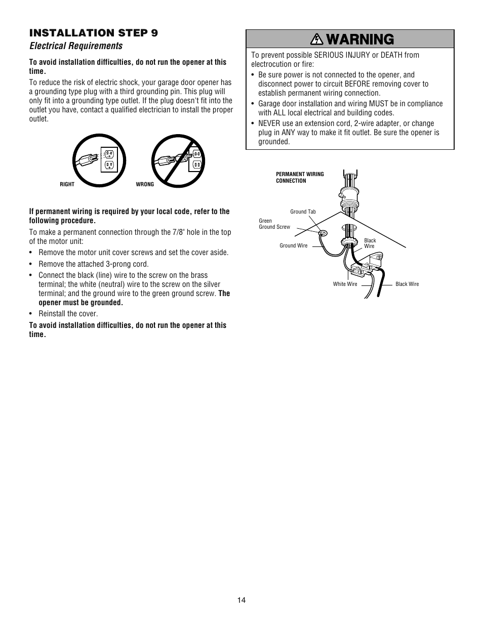 Step 9 electrical requirements, Installation step 9, Electrical requirements | Chamberlain ATS 2113X User Manual | Page 14 / 32