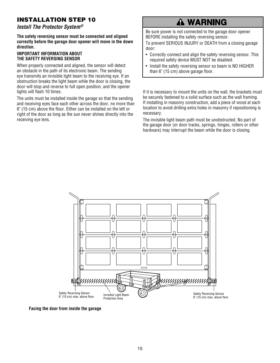 Step 10 install the protector system, Installation step 10, Install the protector system | Chamberlain ATS 2113X User Manual | Page 15 / 32