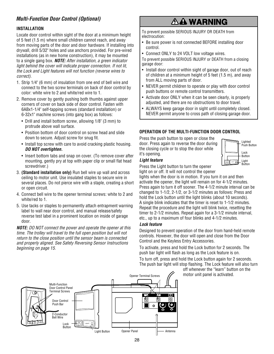 Multi-function door control (optional) | Chamberlain ATS 2113X User Manual | Page 28 / 32