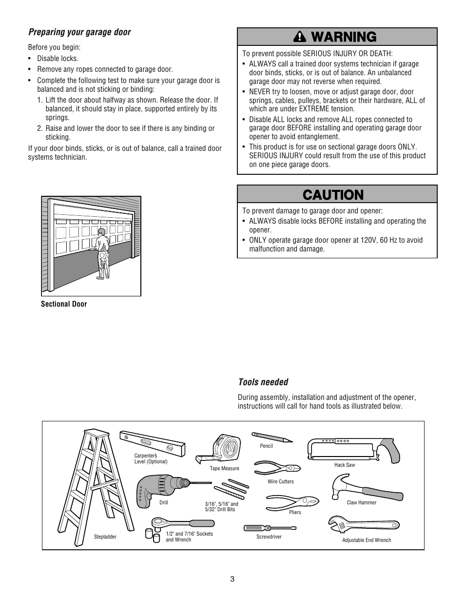 Preparing your garage door, Tools needed | Chamberlain ATS 2113X User Manual | Page 3 / 32