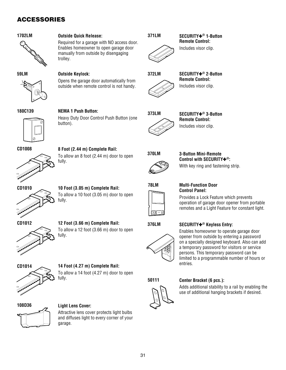 Accessories | Chamberlain ATS 2113X User Manual | Page 31 / 32