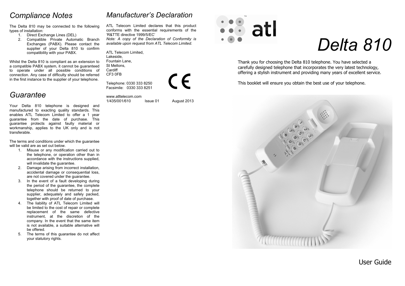 ATL Telecom Delta 810 User Manual | 2 pages