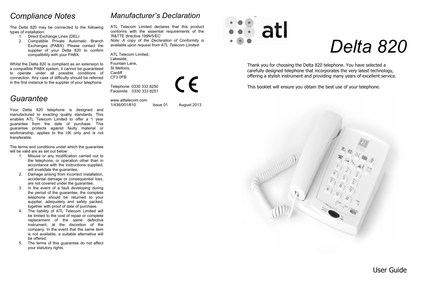 ATL Telecom Delta 820 User Manual | 2 pages