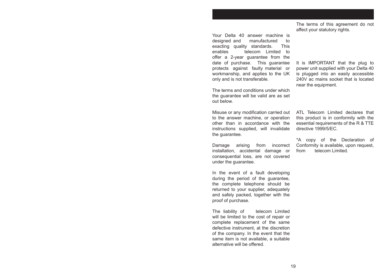 ATL Telecom Delta 40 User Manual | Page 19 / 20