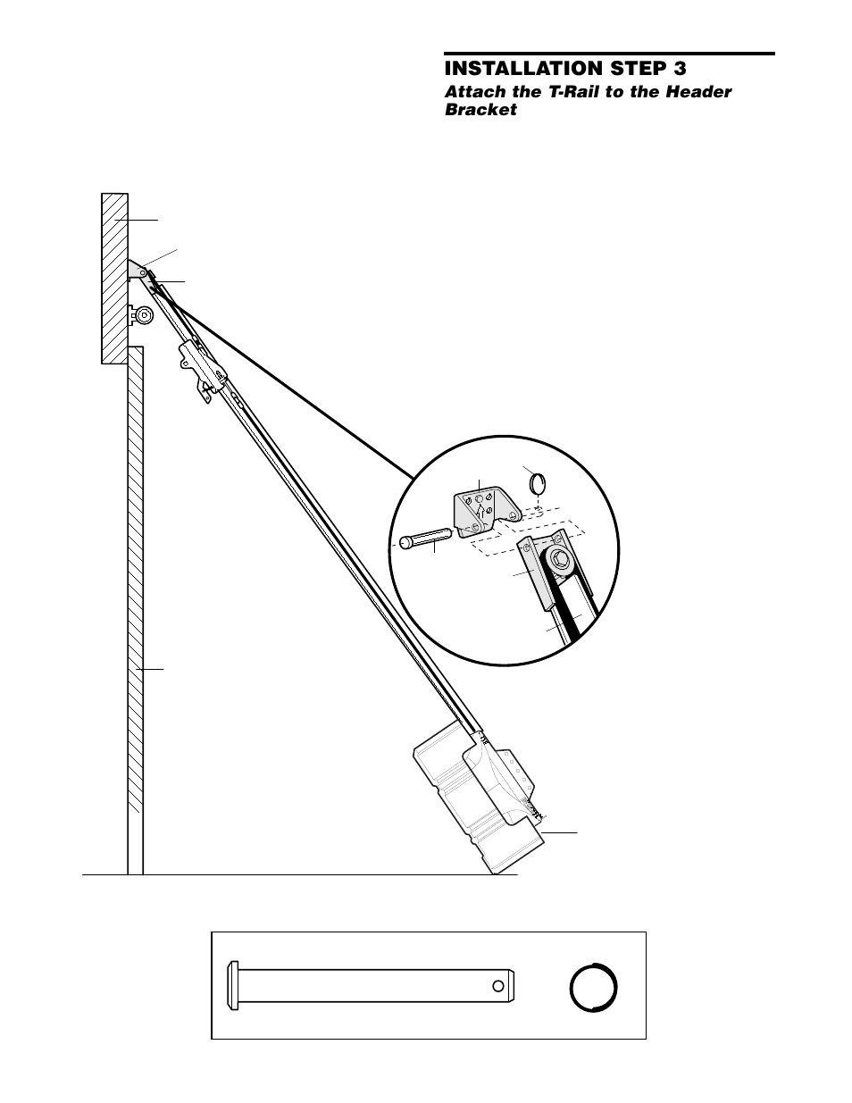 Attach the t-rail to the header bracket, Installation step 3 | Chamberlain 2580 1/2 HP User Manual | Page 11 / 36