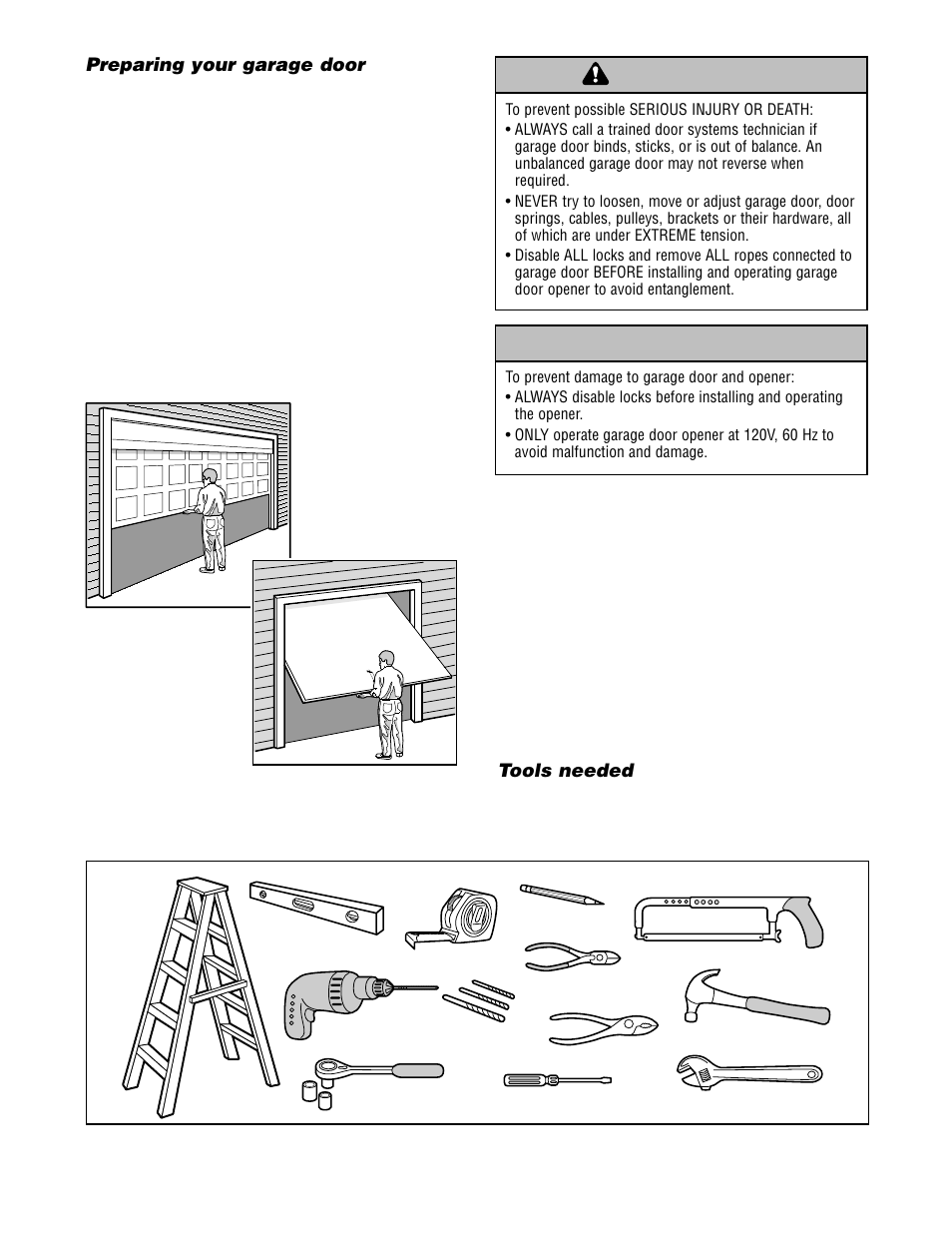 Preparing your garage door, Tools needed | Chamberlain 2580 1/2 HP User Manual | Page 3 / 36