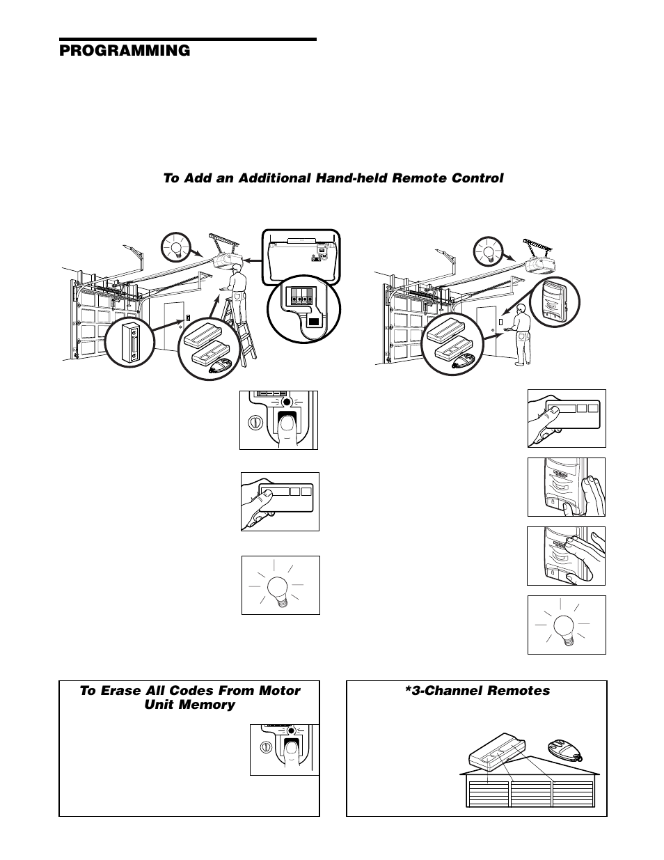 Programming, To add an additional hand-held remote control, Channel remotes | Chamberlain 2580 1/2 HP User Manual | Page 31 / 36