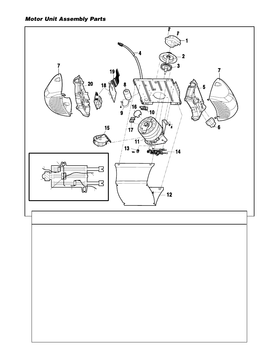 Motor unit, Motor unit assembly parts | Chamberlain 2580 1/2 HP User Manual | Page 34 / 36