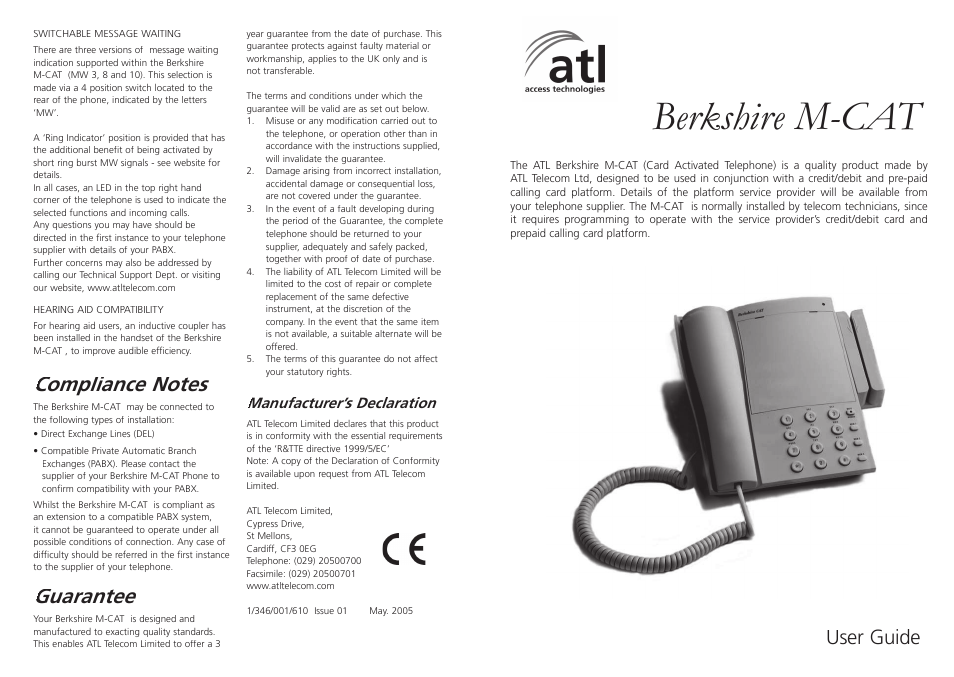 ATL Telecom Berkshire M-CAT User Manual | 2 pages