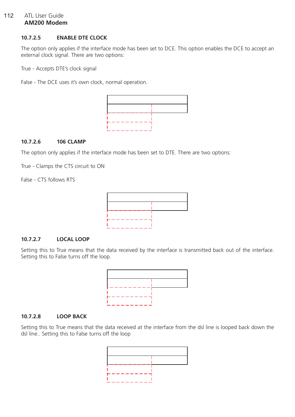 5 enable dte clock, 6 106 clamp, 7 local loop | 8 loop back, Enable dte clock, 106 clamp, Local loop, Loop back | ATL Telecom AM200 User Manual | Page 112 / 145