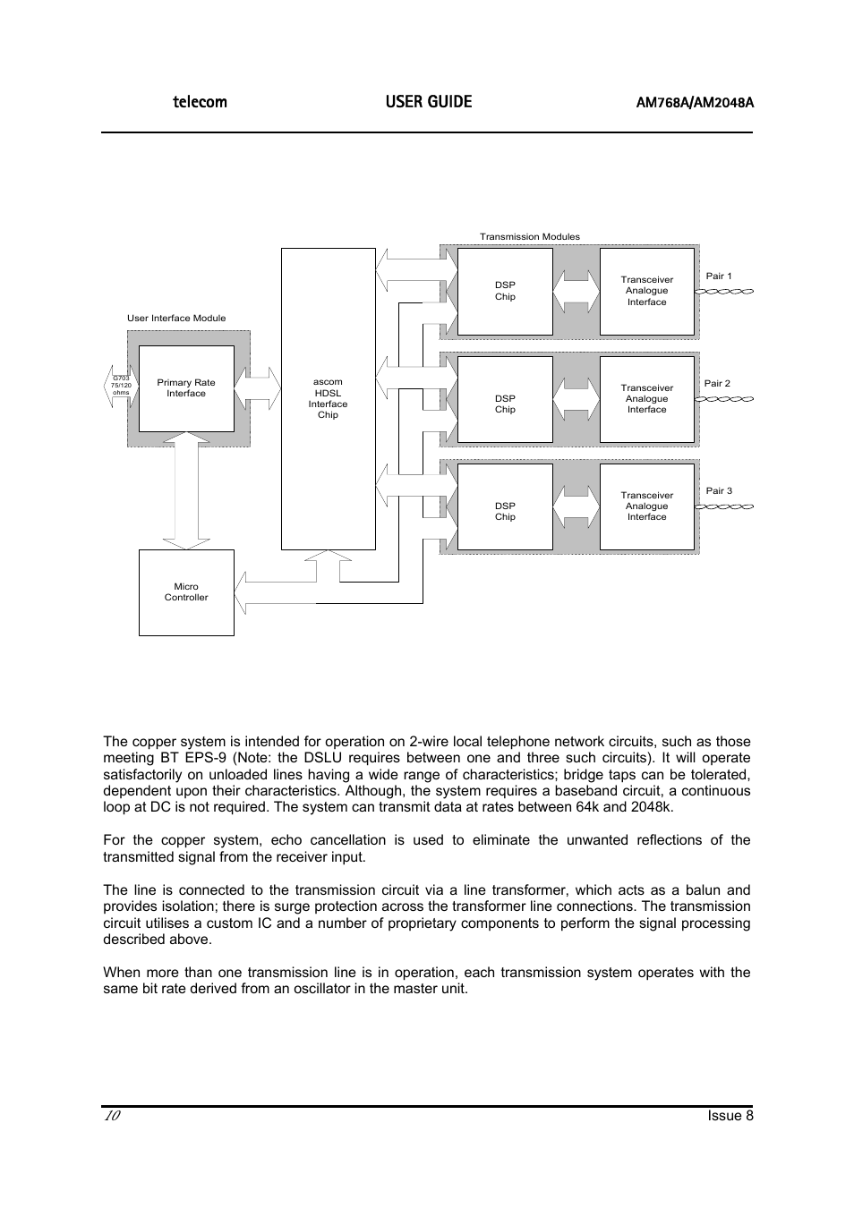 Ascom, System overview, Telecom | User guide, 1 copper transmission | ATL Telecom AM2048 User Manual | Page 10 / 51