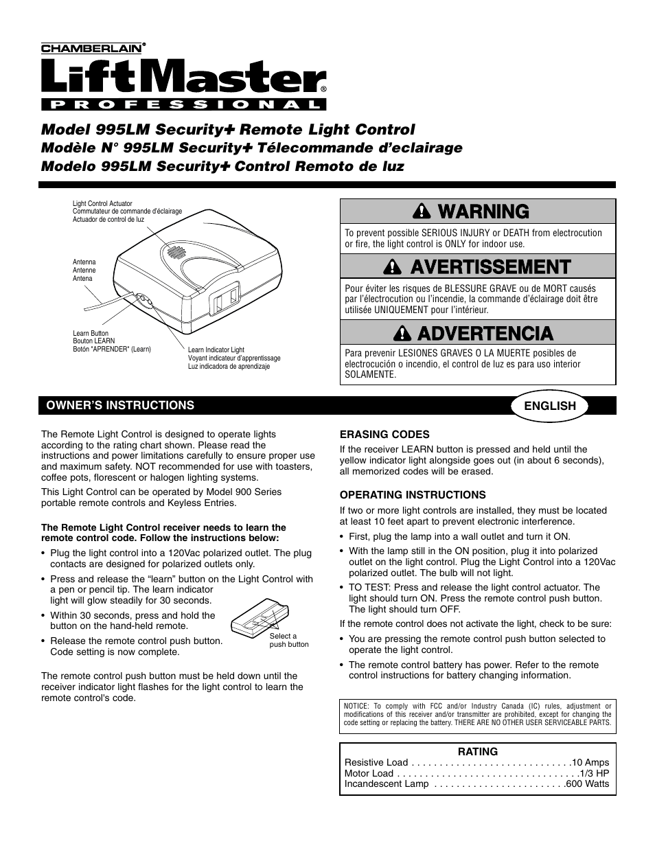 Chamberlain 995LM User Manual | 2 pages