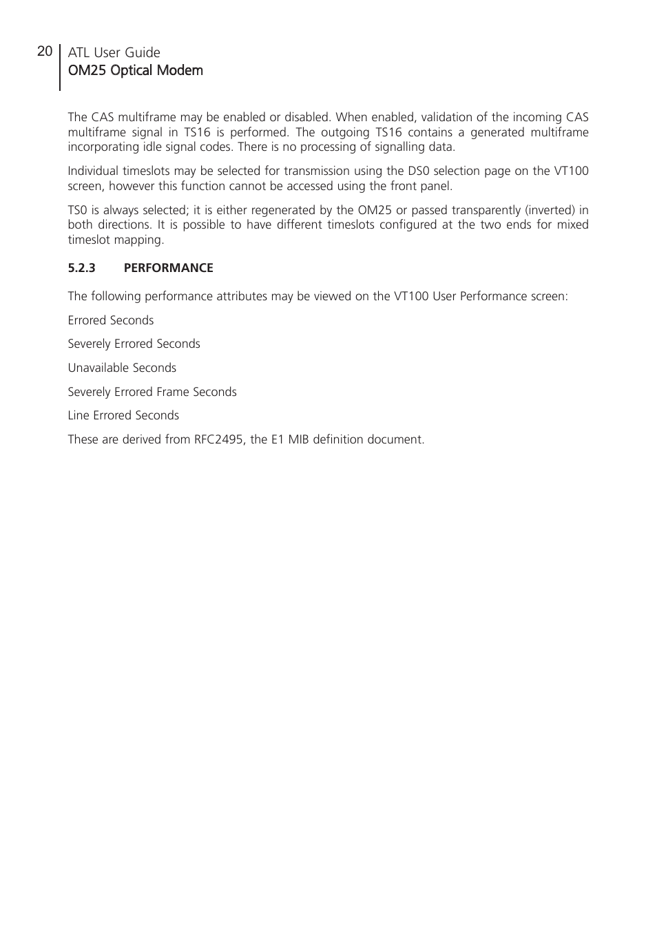 3 performance, Performance | ATL Telecom OM25 User Manual | Page 20 / 63