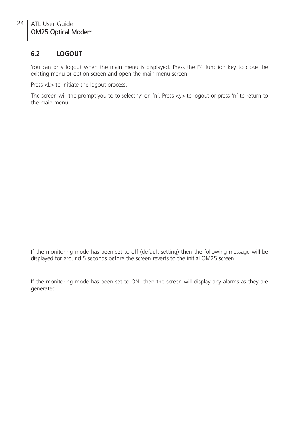 2 logout, Logout | ATL Telecom OM25 User Manual | Page 24 / 63