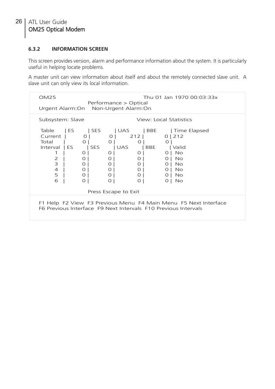 2 information screen, Information screen | ATL Telecom OM25 User Manual | Page 26 / 63