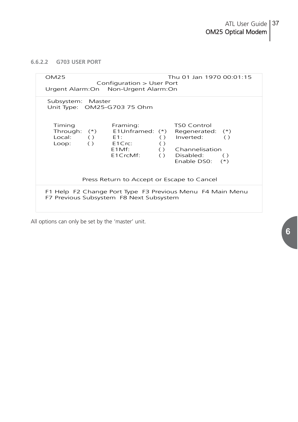 2 g703 user port, G703 user port | ATL Telecom OM25 User Manual | Page 37 / 63