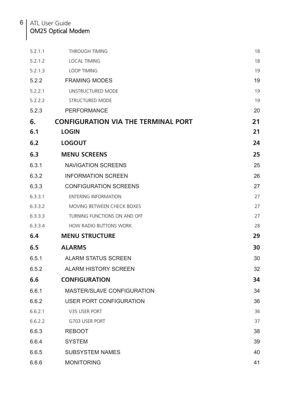 Configuration via the terminal port 21 | ATL Telecom OM25 User Manual | Page 6 / 63