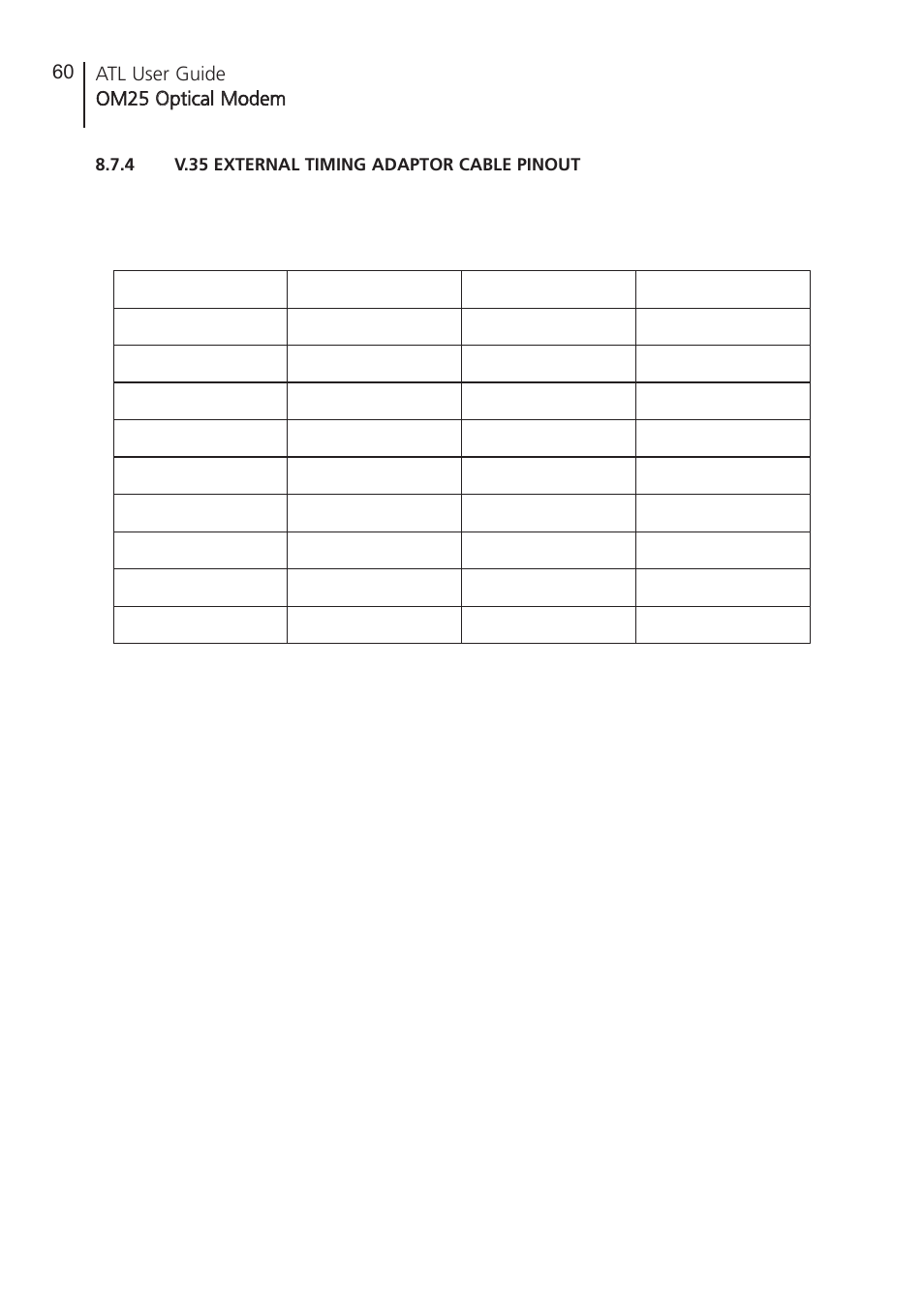 4 v.35 external timing a, V.35 external timing adaptor cable pinout, Atl user guide om25 o optical m modem 60 | ATL Telecom OM25 User Manual | Page 60 / 63