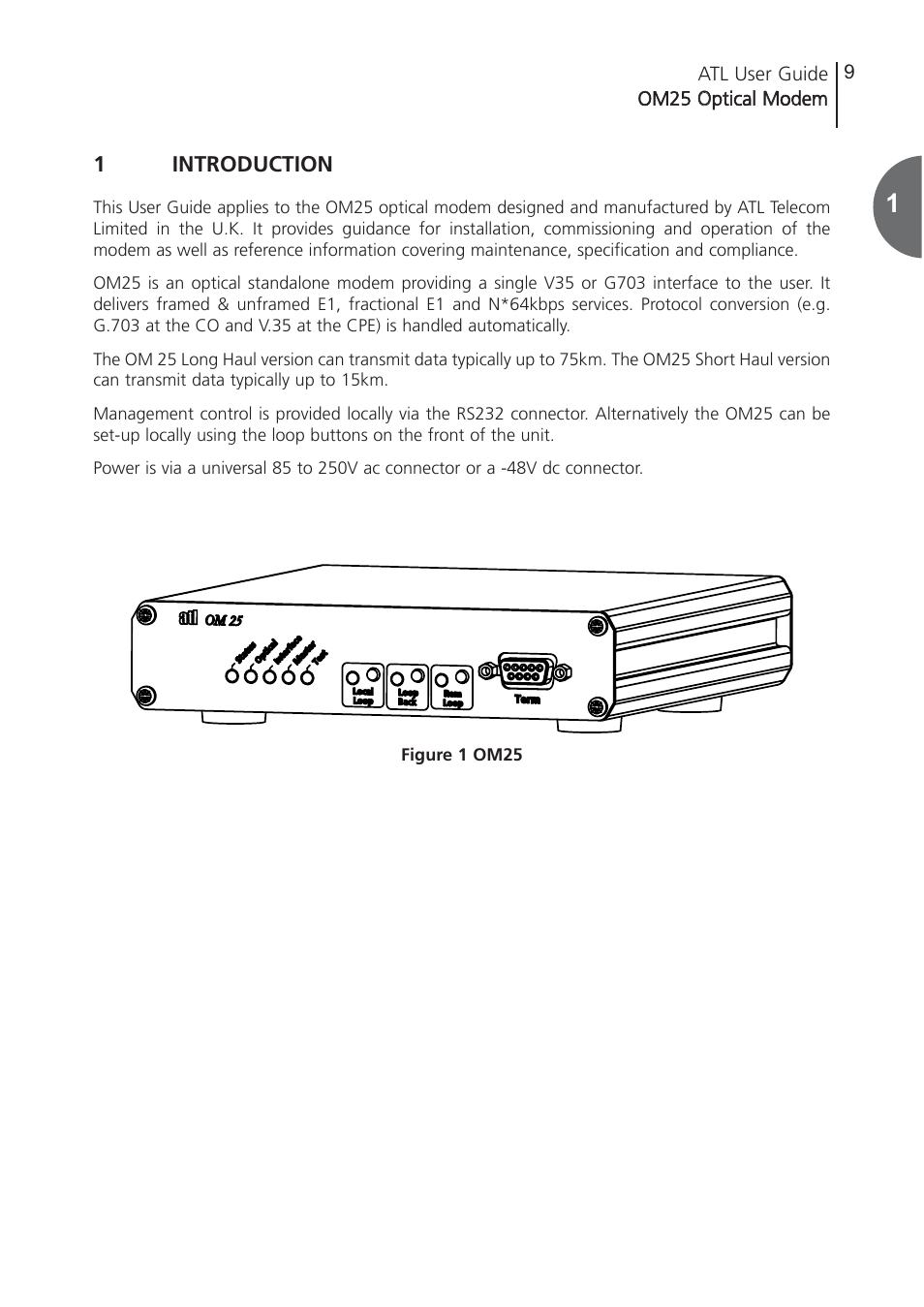 1 introduction, Introduction | ATL Telecom OM25 User Manual | Page 9 / 63
