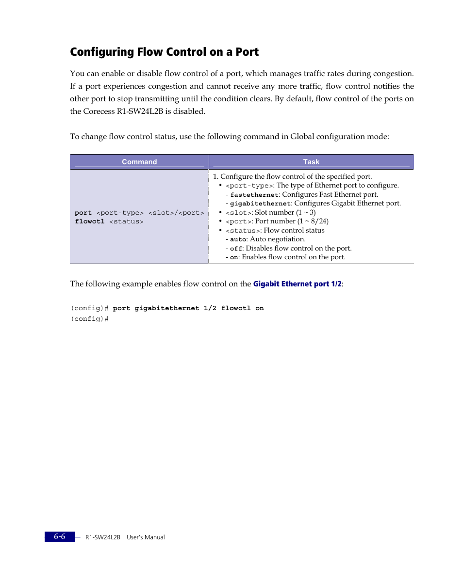 Configuring flow control on a port | ATL Telecom R1-SW Ethernet Switch User Manual | Page 118 / 300