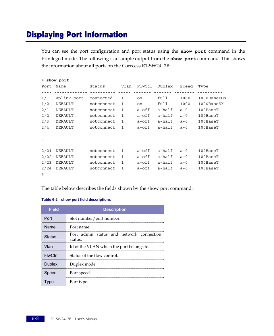 Displaying port information | ATL Telecom R1-SW Ethernet Switch User Manual | Page 120 / 300