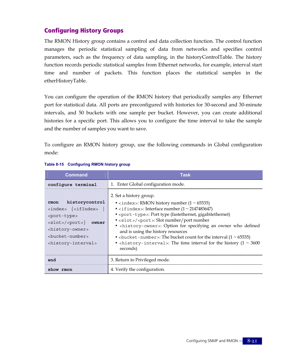 Configuring history groups | ATL Telecom R1-SW Ethernet Switch User Manual | Page 155 / 300