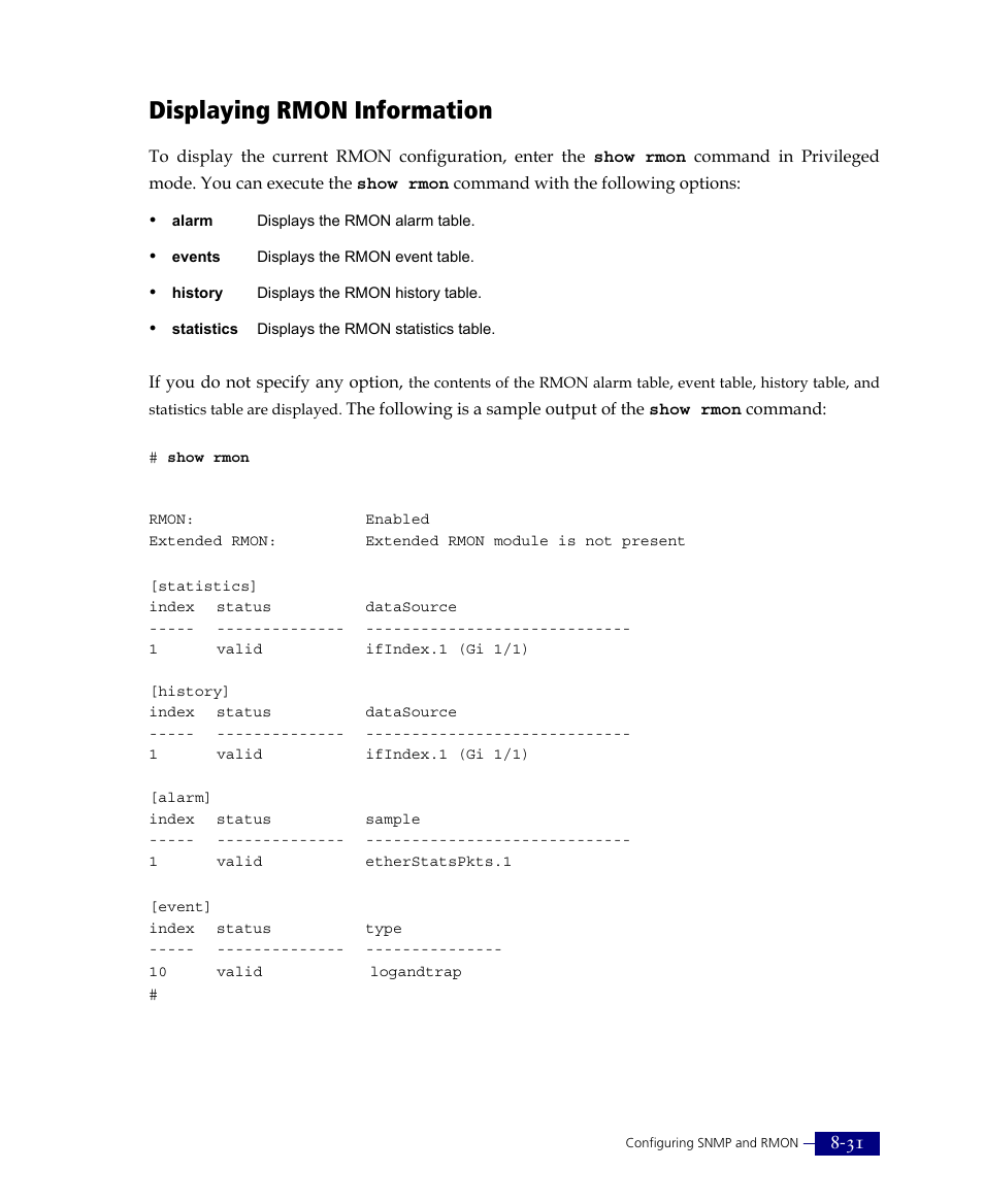 Displaying rmon information | ATL Telecom R1-SW Ethernet Switch User Manual | Page 165 / 300