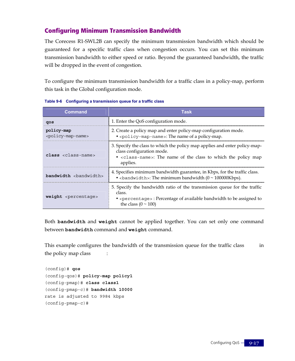 Configuring minimum transmission bandwidth | ATL Telecom R1-SW Ethernet Switch User Manual | Page 195 / 300